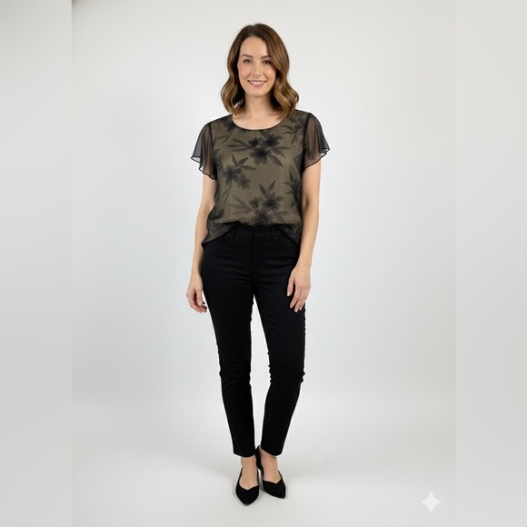 Talbots Tops - Just In! Talbots Petites Elegant Black Sheer Floral Beaded Blouse - Size 12P